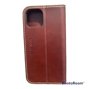 Shieldon Brown Leather Case for IPhone Wallet RFD Blocking Card Slots NEW